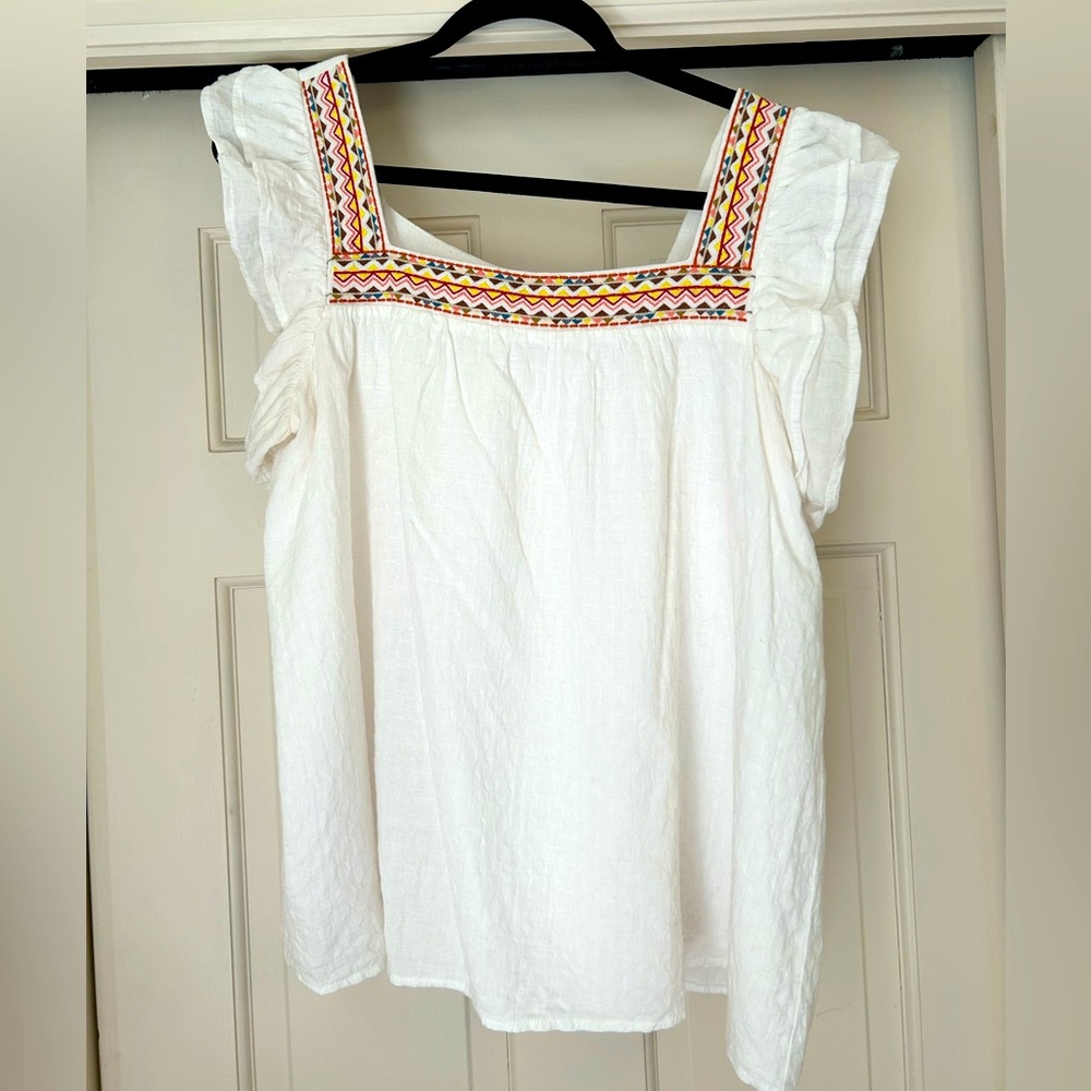 Embroidered White Women's Top